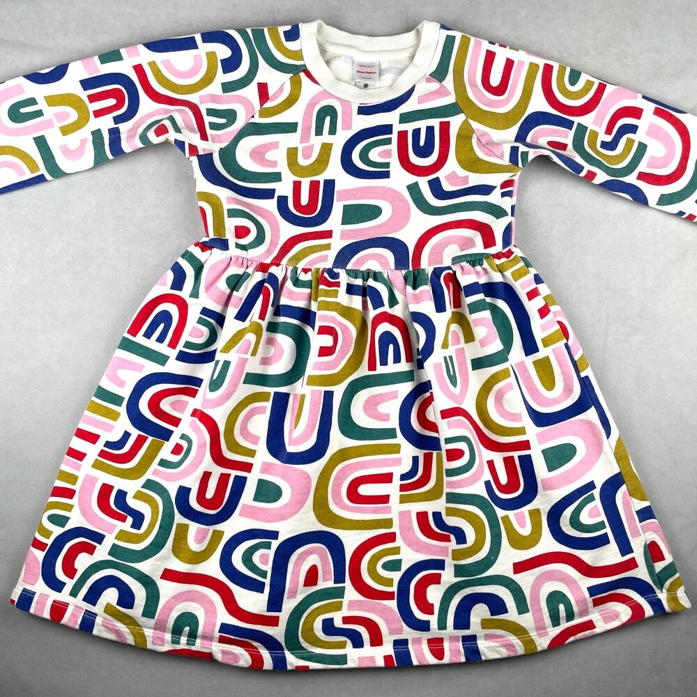 Hanna Andersson Dress Girls 12 Colorful Rainbow Long Sleeve Pullover Cotton